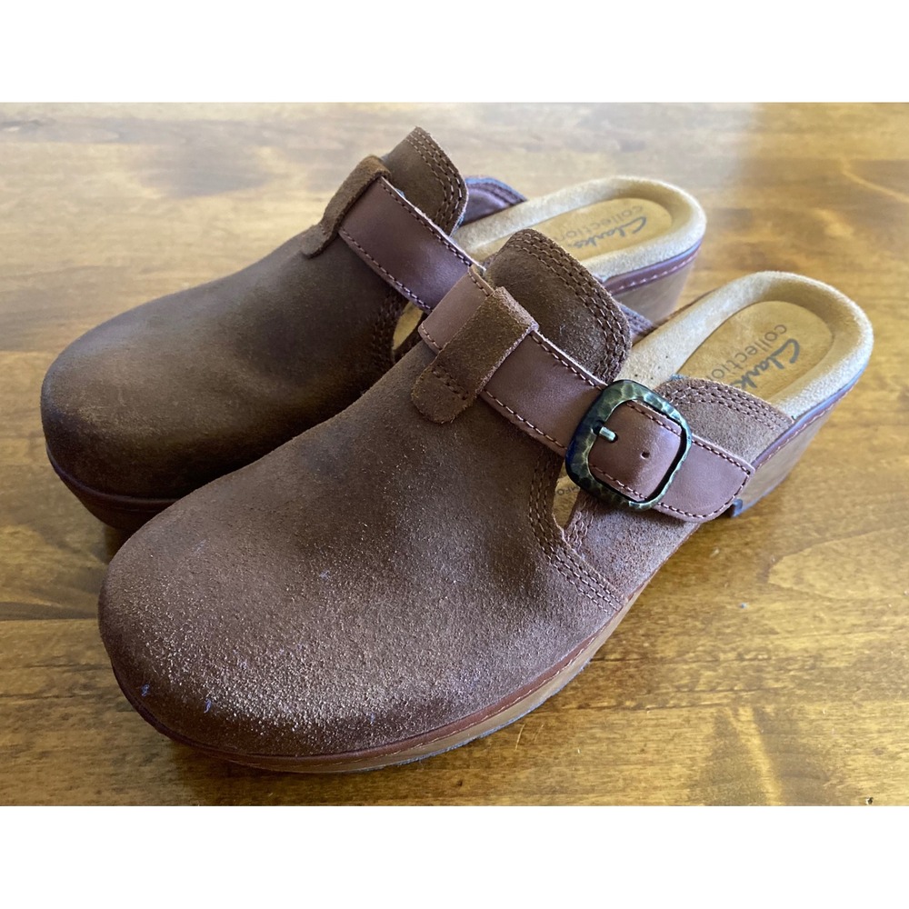 Clarks Paizlee Nora Womens Brown Suede Buckled Platform Clogs Size 8 - Picture 11 of 14